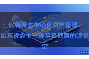 比特派去中心化资产管理  给东说念主一种至极惬意的嗅觉